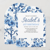 Blauwe Bloem Vintage Elegante Chinoiserie Kaart (Voorkant / Achterkant)