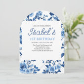 Blauwe Bloem Vintage Elegante Chinoiserie Kaart (Staand voorkant)