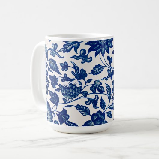 Blauwe Bloem Vintage Patroon Koffiemok (Voorkant links)