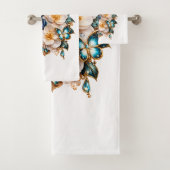 Blauwe Bloem Vlinder Bad Handdoek | Elegante Bloem (Insitu)