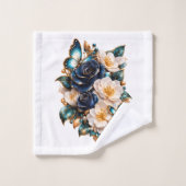 Blauwe Bloem Vlinder Bad Handdoek | Elegante Bloem (Wasdoekje)