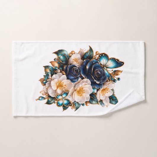 Blauwe Bloem Vlinder Bad Handdoek | Elegante Bloem (Handdoek)