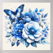 Blauwe Bloem Vlinder Cottage Poster (Voorkant)
