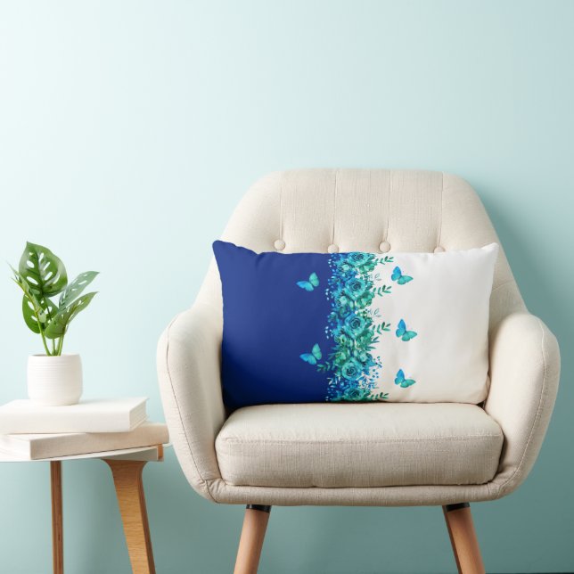 Blauwe Bloem Vlinder Lendekussen Kussen (Stoel)