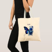 Blauwe Bloem Vlinder Persoonlijk Tote Bag (Voorkant (product))