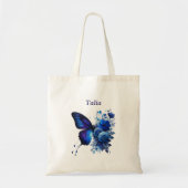 Blauwe Bloem Vlinder Persoonlijk Tote Bag (Voorkant)