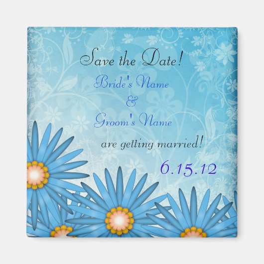 Blauwe Bloem Vrolijk Save the Date Magnet (Voorkant)