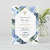 Blauwe bloem Water gekleurd Bautizo Spaans Invite Kaart (Staand voorkant)