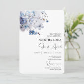 Blauwe bloem water kleur Bruiloft uitnodiging (Staand voorkant)