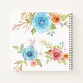 Blauwe bloem waterverf aangepaste script naam vier notitieboek (Achterkant)