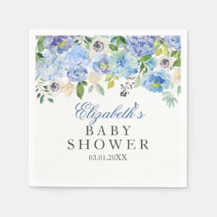 Blauwe bloem waterverf baby shower servetten