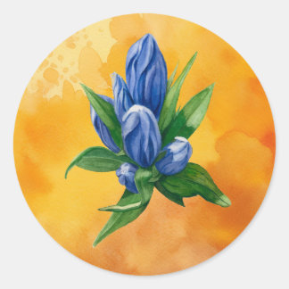 Blauwe Bloem – Waterverf Bloemencirkel Sticker