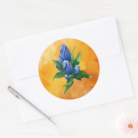 Blauwe Bloem – Waterverf Bloemencirkel Sticker (Envelop)