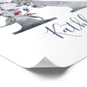 Blauwe bloem waterverf monogram K Naam Poster (Hoek)