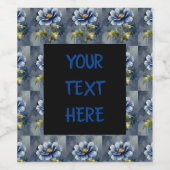 Blauwe bloem waterverf patroon wijn etiket (Enkel label)