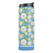 Blauwe Bloem Witte Roos Trendy Stijl Thermosbeker (Gedraaid links)