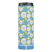 Blauwe Bloem Witte Roos Trendy Stijl Thermosbeker (Achterkant)