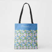 Blauwe Bloem Witte Roos Trendy Stijl Tote Bag (Voorkant)