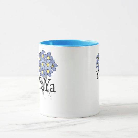  blauwe bloem YaYa T-shirt Mok (Midden)