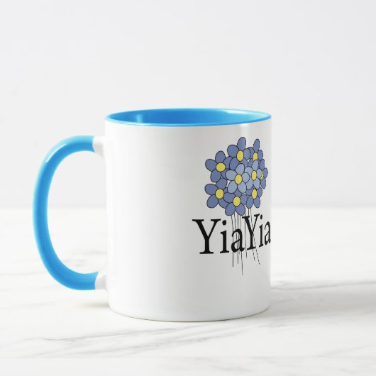 blauwe bloem YiaYia T-shirt Mok (Links)
