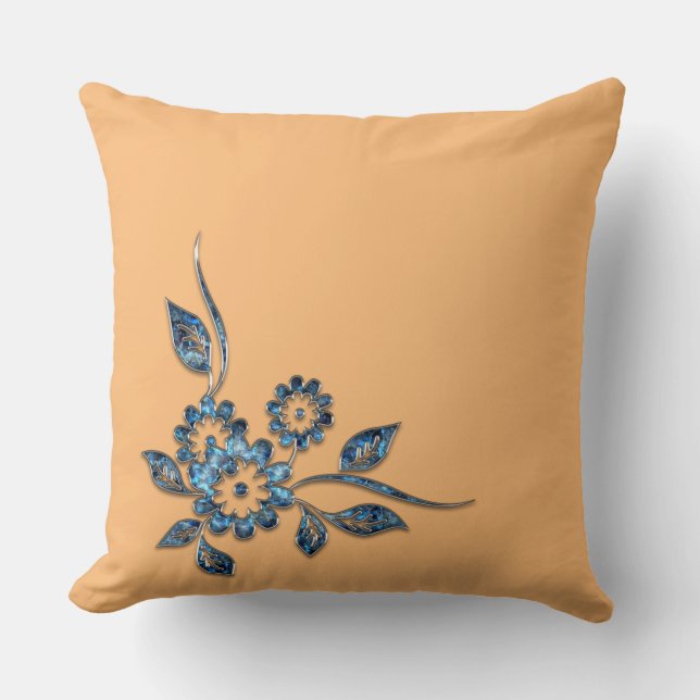 Blauwe bloem zilveren siersiersiersiersiersieraden kussen (Voorkant)