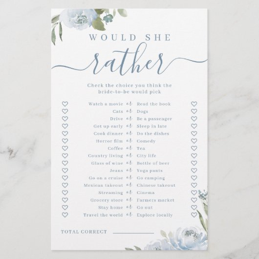 Blauwe bloem zou ze liever vrijgezellenfeest spele (Voorkant)