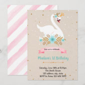 Blauwe bloem zwaan verjaardag kaart (Voorkant / Achterkant)