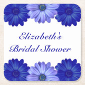 Blauwe Bloemachtige Bruids-Shower Kartonnen Onderzetters (Voorkant)
