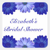 Blauwe Bloemachtige Bruidsdouche Vierkante Sticker (Voorkant)