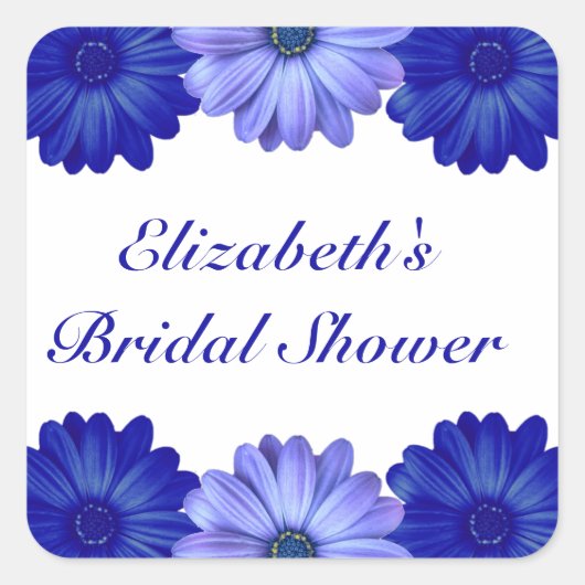 Blauwe Bloemachtige Bruidsdouche Vierkante Sticker (Voorkant)
