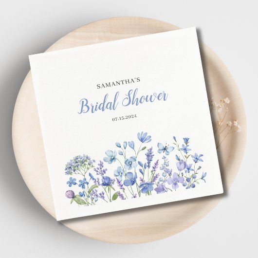 Blauwe Bloemachtige Bruiloftsdouche Servet