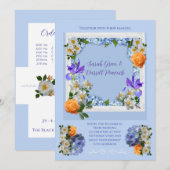 Blauwe bloemachtige trouwkaarten kaart (Voorkant / Achterkant)