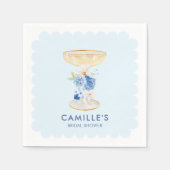 Blauwe Bloemblaadjes en Prosecco Bruidsfeest Servet (Voorkant)