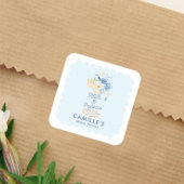 Blauwe Bloemblaadjes en Prosecco Bruidsfeest Vierkante Sticker