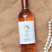 Blauwe Bloemblaadjes en Prosecco Bruidsfeest Wijn Etiket