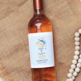 Blauwe Bloemblaadjes en Prosecco Bruidsfeest Wijn Etiket