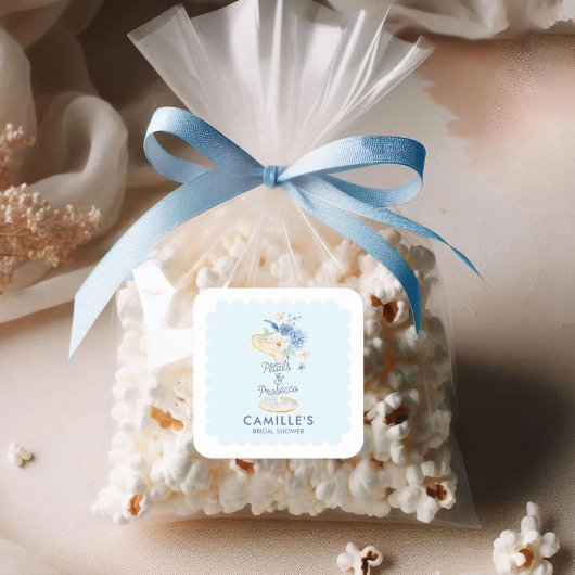 Blauwe Bloemblaadjes en Prosecco Bruidsfeestje Vierkante Sticker