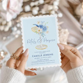 Blauwe bloemblaadjes en Prosecco Garden Bridal Inv Kaart