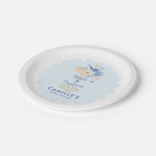 Blauwe Bloemblaadjes en Prosecco Papieren Bordje (Gekanteld)