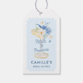 Blauwe bloemblaadjes en Prosecco Vrijgezellenfeest Cadeaulabel (Voorkant)