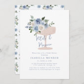 Blauwe bloemblaadjes en Prosecco Vrijgezellenfeest Kaart (Voorkant / Achterkant)