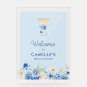 Blauwe Bloemblaadjes en Prosecco Welkom Acrylbord Acryl Bord (Voorkant)