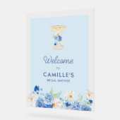 Blauwe Bloemblaadjes en Prosecco Welkom Acrylbord Acryl Bord (Hoek)