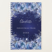 Blauwe bloemblaadjes glitter naam elegant planner (Voorkant)