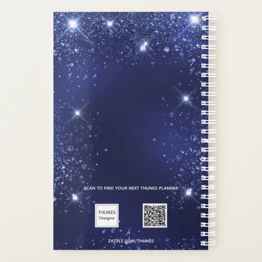 Blauwe bloemblaadjes glitter naam elegant planner (Achterkant)