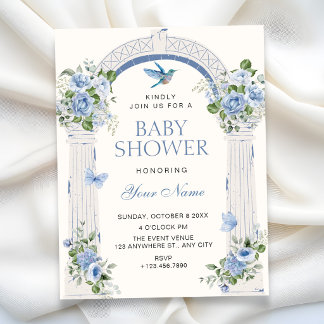Blauwe bloemboog baby shower kaart