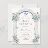 Blauwe bloemboog baby shower kaart (Voorkant)