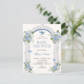 Blauwe bloemboog baby shower kaart (Staand voorkant)