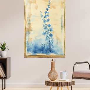 Blauwe bloemcompositie.  Type: Gedecoreerd aan de  Poster