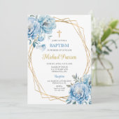 Blauwe bloemdoop kaart (Staand voorkant)